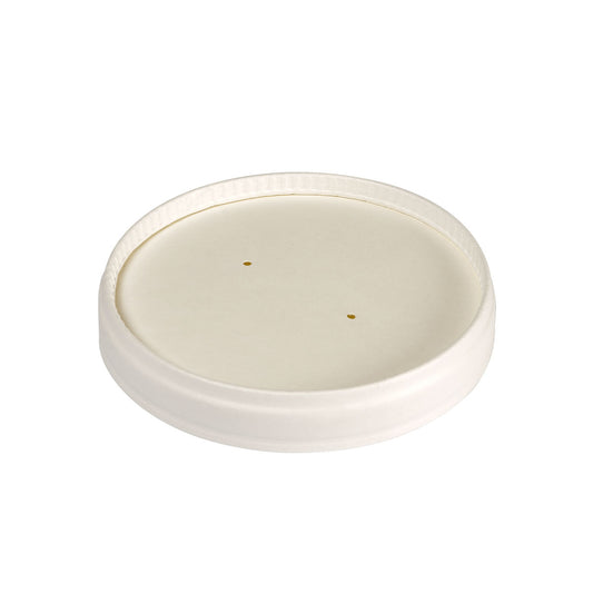 Der Deckel Karton Ronda SHORT von Duni GmbH ist ein runder, weißer FSC/PLA-Karton-Deckel (90x90x16 mm) für 240/360 ml, ideal für nachhaltige Verpackung. Die Packung enthält 25 Stück.