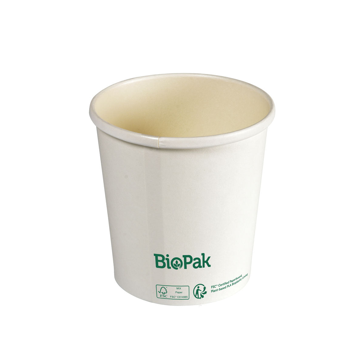 A Bowl Ronda SHORT Karton/PLA von Duni GmbH - eine nachhaltige Alternative durch biologisch abbaubares Material, mit Markenlogo und Zertifizierungssymbolen auf weißem Hintergrund.