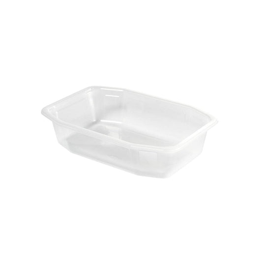 Die PP-Schale HMR Transparent PP 215x148 von Duni GmbH ist eine rechteckige, transparente Lebensmittelschale aus Polypropylen mit leicht abgerundeten Ecken, fotografiert vor weißem Hintergrund.