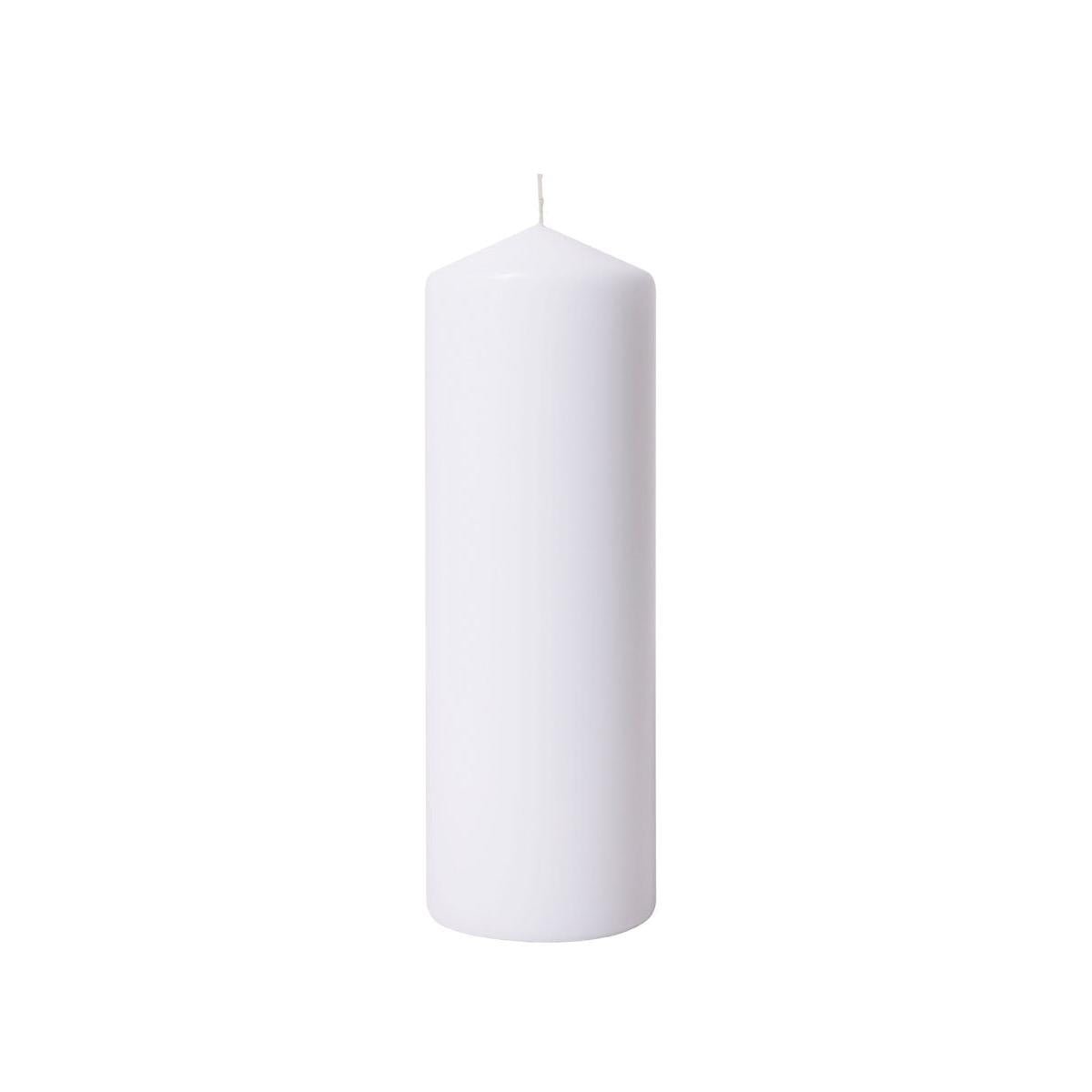 The white pillar candle 300x100 mm from Duni GmbH stands with a smooth surface and an unlit wick against a white background - ideal for decoration and events, with an impressive burn time of 200 hours (1 piece).