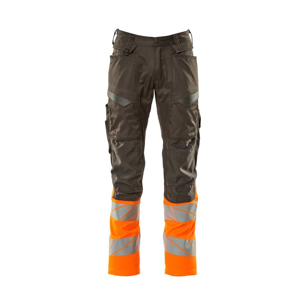 Trousers with knee pockets, stretch inserts trousers, dark anthracite/hi-vis orange