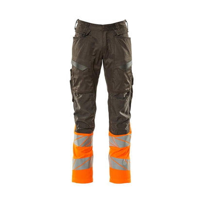 Trousers with knee pockets, stretch inserts trousers, dark anthracite/hi-vis orange