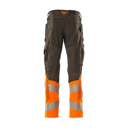 Trousers with knee pockets, stretch inserts trousers, dark anthracite/hi-vis orange