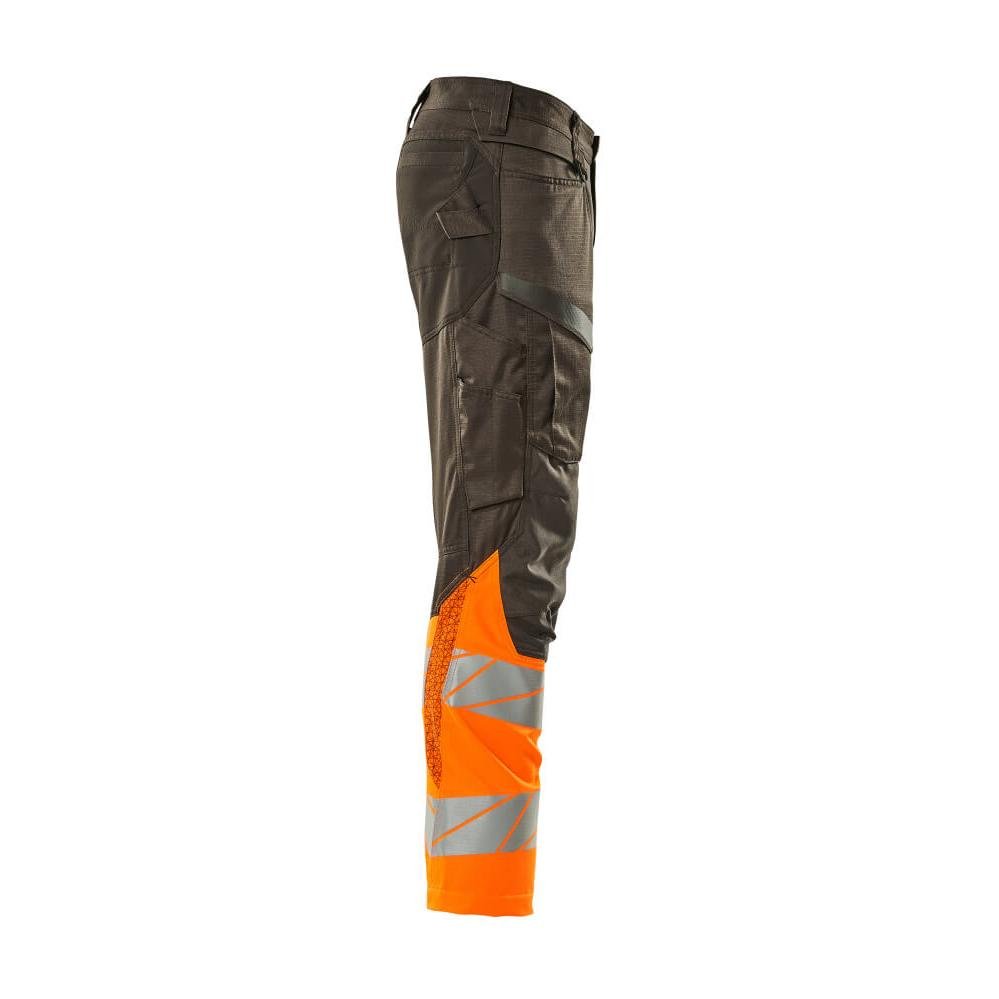 Trousers with knee pockets, stretch inserts trousers, dark anthracite/hi-vis orange