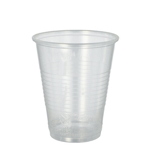 Ein transparenter Starpak 20 Trinkbecher (PP, 0,3l, Ø 9,5 cm · 11,1 cm) mit ausgestelltem Schaumrand und horizontalen Griffrillen ist auf schlichtem weißem Hintergrund abgebildet. Lieferung im 20er-Pack mit Schrumpffolie.