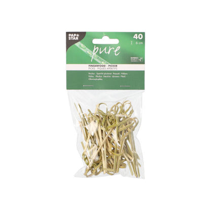 40 pieces PAPSTAR finger food skewers "pure" 6 cm in a clear plastic bag from PAPSTAR GmbH with a green-white label - ideal for stylishly serving finger food.