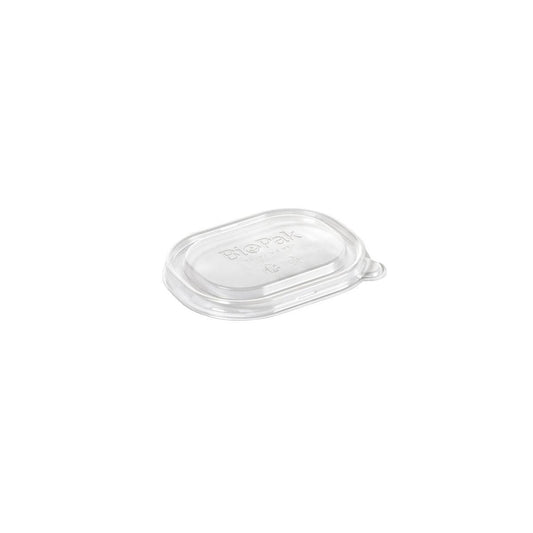 Ein transparenter, rechteckiger rPET Deckel (BRICK MINI 150/250 ml, 113x86x11 mm) aus recyceltem PET der Duni GmbH, abgebildet auf weißem Hintergrund. Die Packung enthält 50 Stück.