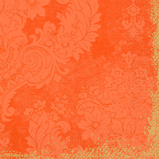 Ein strukturierter Hintergrund in Royal Sun Orange mit verschnörkeltem Blumen- und Blattmotiv, verblasstem Vintage-Look und verunstalteten Rändern - ideal zum Inspirieren Duni GmbH Zelltuchservietten 40 x 40 cm 3lagig 1/4 Falz (250er-Pack).