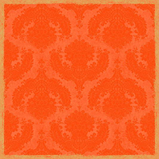 Die Dunicel-Mitteldecken 84 x 84 cm von Duni GmbH zeigen ein symmetrisches, florales Damastmuster in Royal Sun Orange mit einer strukturierten Bordüre. Erhältlich in Packungen zu 20 Stück.