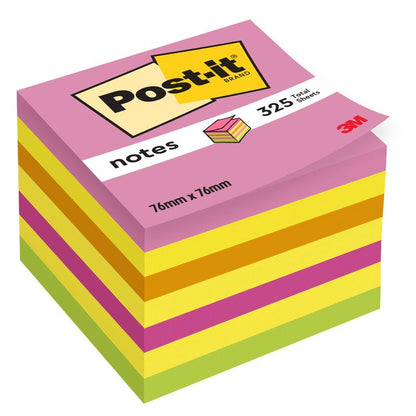 The Post-it® Notes Cube from 3M Germany GmbH offers 325 square sticky notes in pink and yellow (76 x 76 mm) - perfect for the office. PEFC-certified, label with "Post-it notes" and 3M logo in the corner.