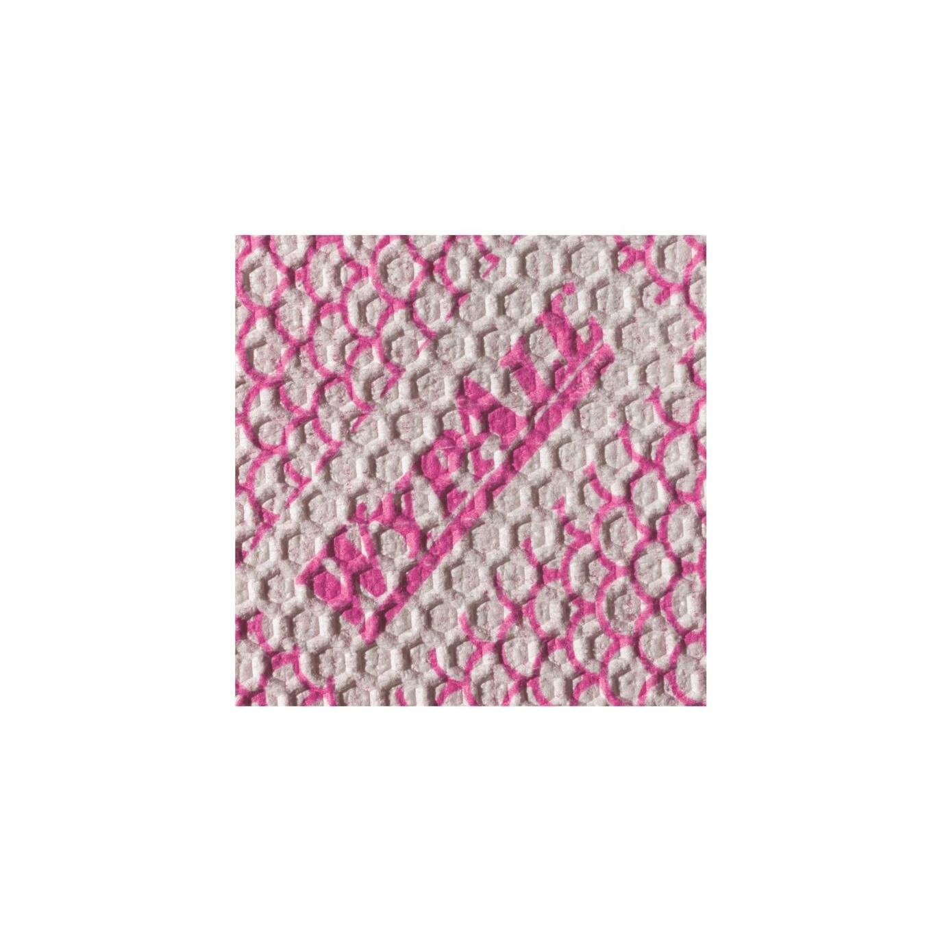 A close-up of a WypAll® X80 Plus Critical Clean (Quarter-folded/Red) cleaning cloth from Kimberly-Clark. It shows the white, textured surface with repeating pink dots and the diagonally printed SECURITY" lettering - ideal for critical cleaning tasks.