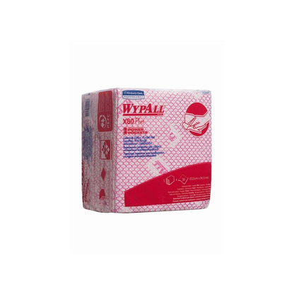 A red package of Kimberly-Clark GmbH WypAll® X80 Plus Critical Clean, quarter-folded cloths (8 bags x 30 sheets), for critical cleaning tasks, with visible product branding and description on the front and back.