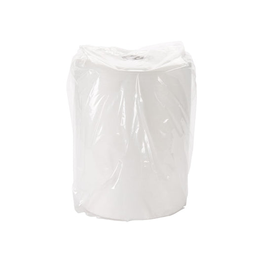Ein einzelner weißer Kimberly-Clark GmbH Kimtech® Poliertücher Spendereimer (1 Eimer x 300 Blatt) für die Oberflächenreinigung, in einer durchsichtigen Kunststoffverpackung auf einem einfarbig weißen Hintergrund.