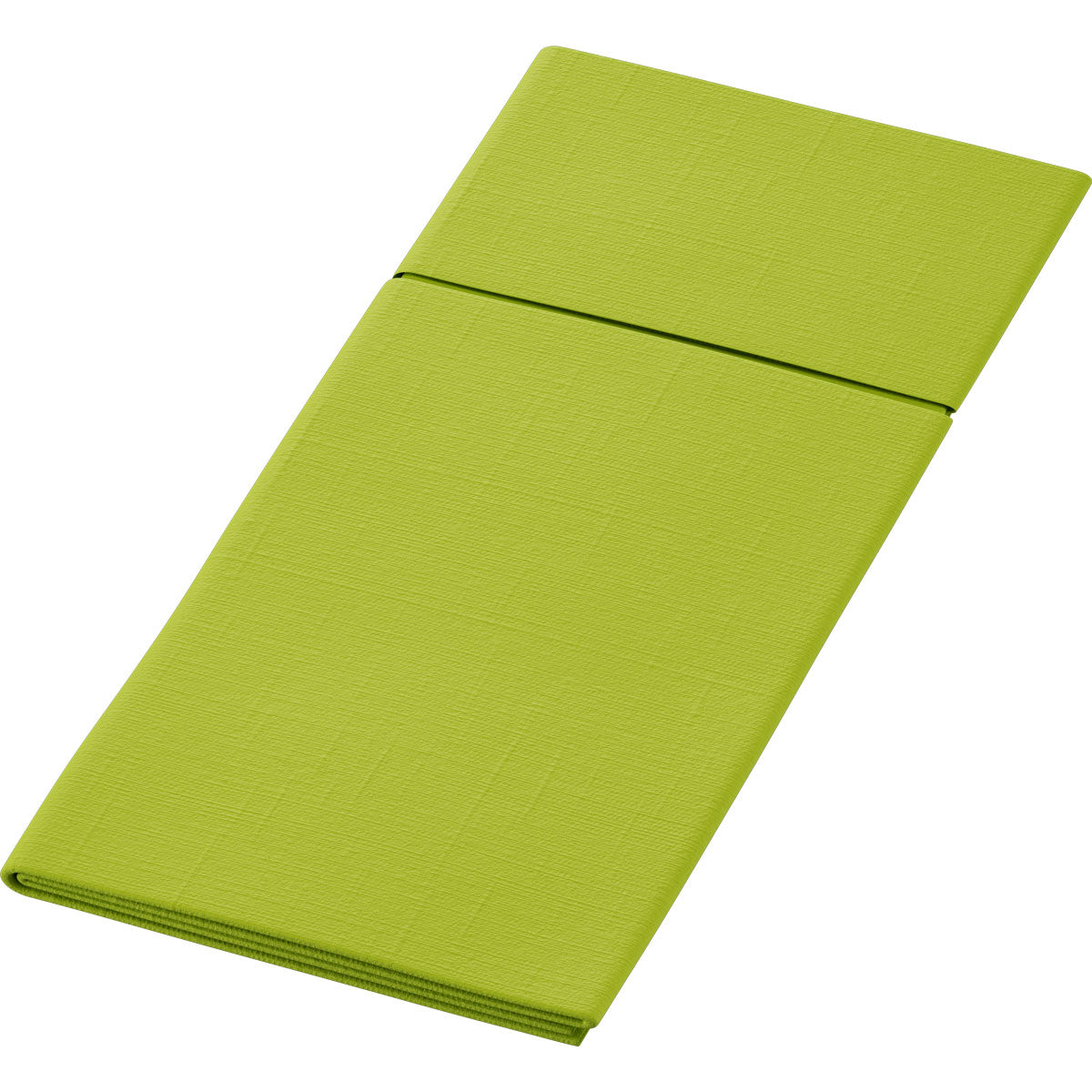 Ein gefaltetes, rechteckiges Bio Duniletto Slim 400 x 330 mm der Duni GmbH in lindgrün, aus nachhaltigen Materialien mit dezentem Strukturmuster, abgebildet auf weißem Hintergrund.