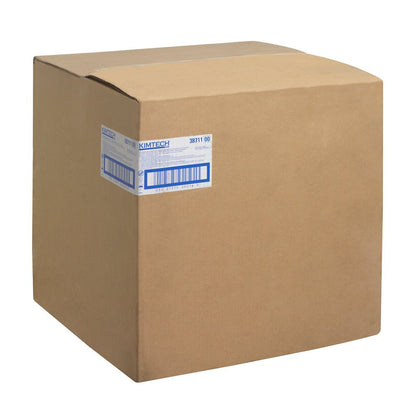 A large, plain brown box with the inscription "Kimtech® Polyester - flat cloth / White / Large - 8 packages x 50 sheets | Box (8 packs)" from Kimberly-Clark GmbH, ideal for professional cleaning, stands on a white background.