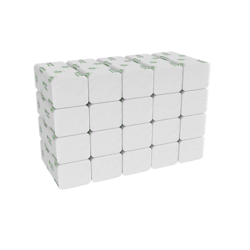 A stack of 24 white toilet paper rolls, ideal for combining with Kimberly-Clark GmbH Hostess™ NATURA™ towels - C-fold, White, M (20 clips x 140 sheets) for a complete hygiene solution.