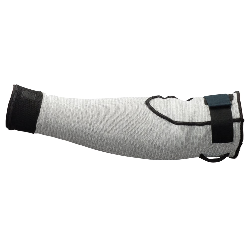 Der KleenGuard® G60 Endurapro™ 18" grauer Ärmel von Kimberly-Clark GmbH bietet Schnittfestigkeit der Stufe 5 und volle Armabdeckung, mit schwarzem Besatz und verstellbaren Riemen für anspruchsvolle Aufgaben. Die Packung enthält 2 Beutel x 12 Ärmel pro Karton.