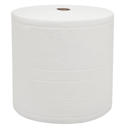The WypAll® L30 paper towel jumbo roll from Kimberly-Clark GmbH: extra wide & long, 1 white roll with 1000 sheets and a visible cardboard core - ideal for industrial cleaning tasks against a neutral background.