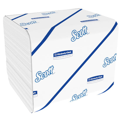 A stack of Scott® Control™ toilet paper in a single sheet system, white, 36 x 250 sheets per carton by Kimberly-Clark GmbH; ensures comfort and cleanliness in every washroom.