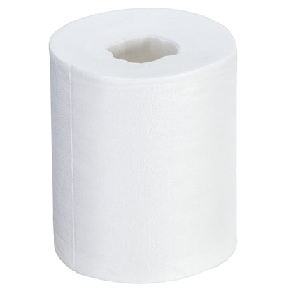 A single, unused roll of Kimtech® wipes - central dispensing / white from Kimberly-Clark GmbH stands upright on a plain white background and features a visible central cardboard tube for easy dispensing and effective cleaning.