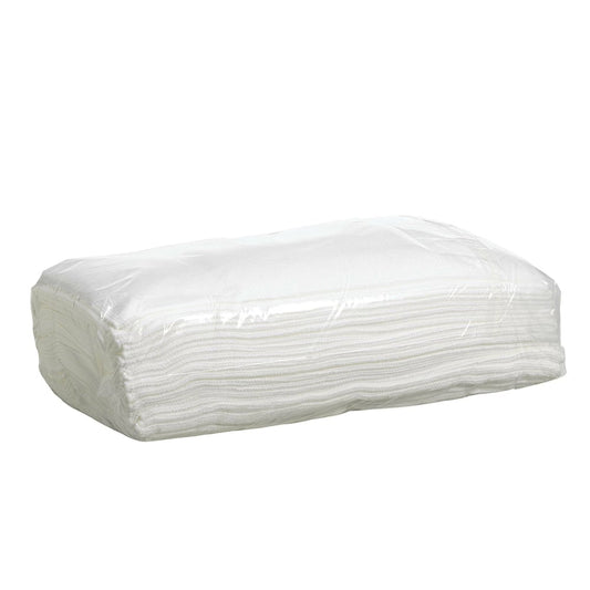 Ein Stapel Kimberly-Clark GmbH Kimtech® Auto Mikrofaser-Oberflächenwischtücher (1 Karton x 25 weiße Tücher) in klarer Folie, ideal für die Autoreinigung, arrangiert vor weißem Hintergrund.