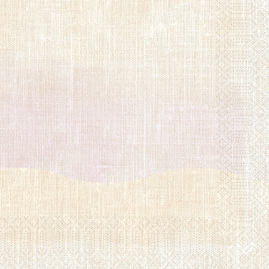 Ein strukturiertes beiges Segeltuch mit zarten, pastellrosa und gelben Formen vermittelt Gelassenheit und erinnert an den stoffähnlichen Look der Duni GmbH Zelltuchservietten 40 x 40 cm 3lagig 1/4 Falz Serenity (250er Pack).