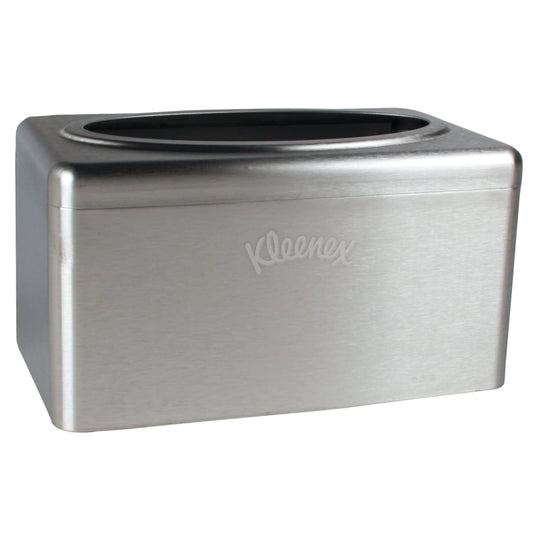 Der Kleenex® Handtuchspender aus Edelstahl von Kimberly-Clark GmbH ist ein kompakter, verchromter Tissue-Box-Deckel mit ovaler Deckelöffnung und "Kleenex"-Gravur, der über eine praktische Zupfbox-Funktion zur einfachen Entnahme verfügt. Enthält 2 Spenderboxen pro Karton.
