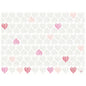 A grid of vertical heart lines in light gray and scattered pink, red, and peach hearts adorns the Dunicel sets 30x40 cm Amour by Duni GmbH-high-quality placemats (pack of 100 pieces)-on a bright white background.