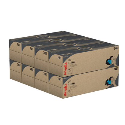 Zwei weiße Kartons WypAll® L40 PowerClean Zupfbox von Kimberly-Clark GmbH mit je 8 Kartons (100 Blatt pro Karton) sind vor weißem Hintergrund gestapelt - perfekt für die industrielle Reinigung.
