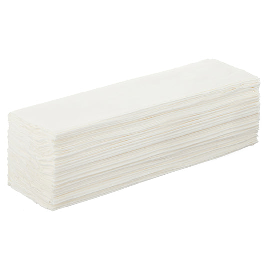 Ein rechteckiger Stapel von WypAll® L40 PowerClean Reinigungstüchern von Kimberly-Clark GmbH (Zupfbox, Weiß, 9 Boxen x 90 Tücher | Karton) ist ordentlich auf einem weißen Hintergrund angeordnet.
