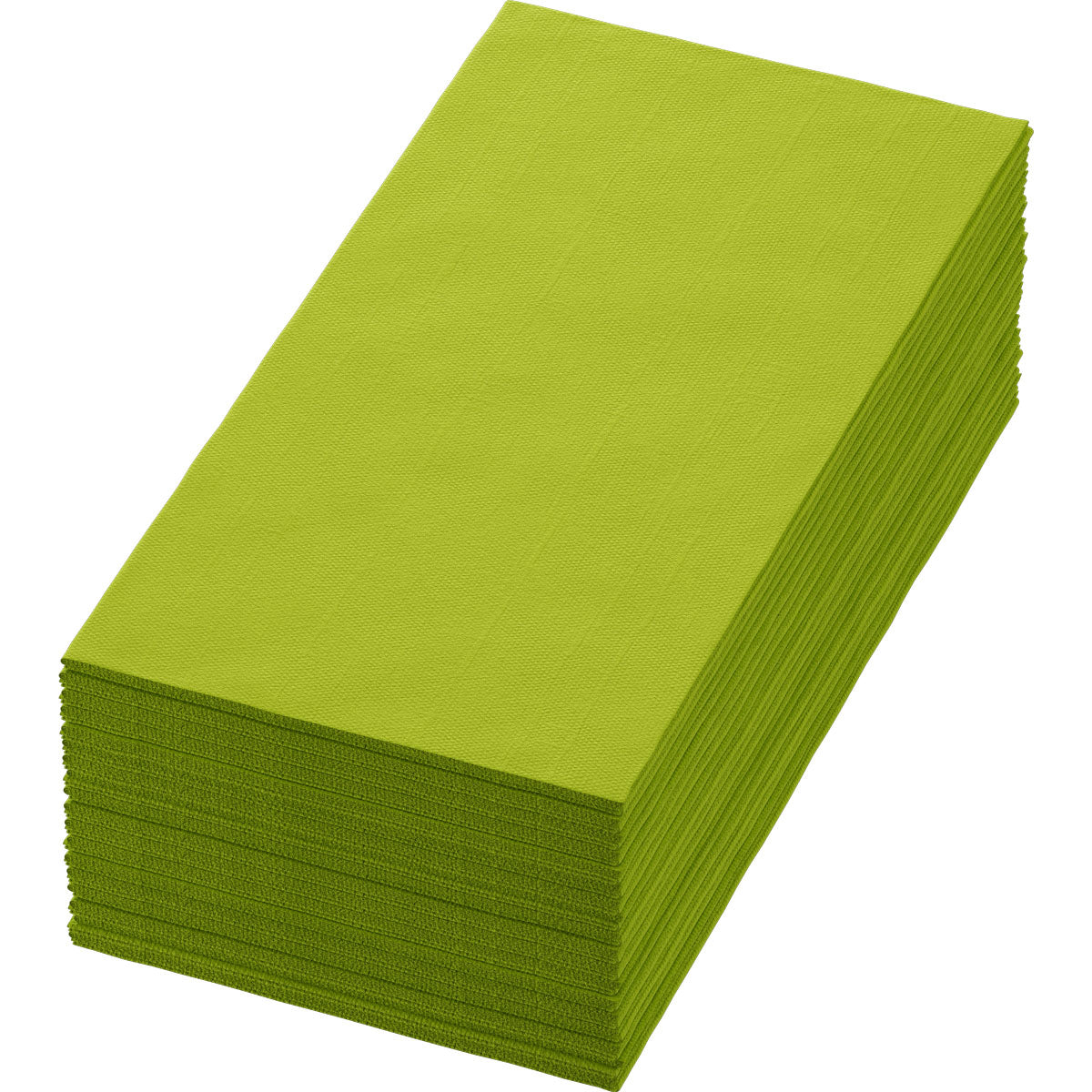 Ein Stapel Duni GmbH Zelltuchservietten 40 x 40 cm, 3-lagig, 1/8 Buchfalz in kiwi ist fein säuberlich vor einem weißen Hintergrund angeordnet. Jede Packung enthält 250 Servietten.