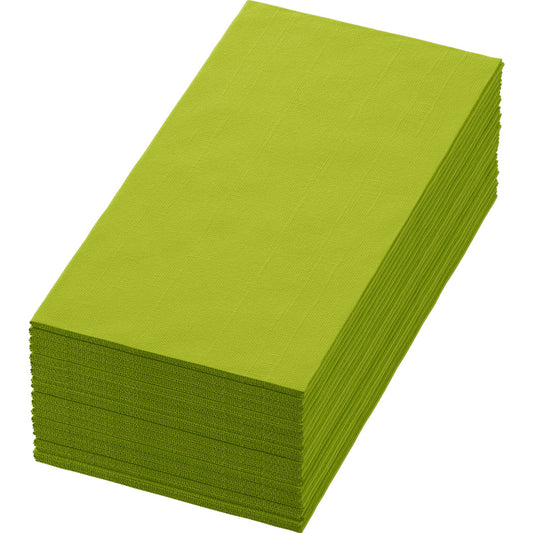 Ein Stapel Duni GmbH Zelltuchservietten 40 x 40 cm, 3-lagig, 1/8 Buchfalz in kiwi ist fein säuberlich vor einem weißen Hintergrund angeordnet. Jede Packung enthält 250 Servietten.