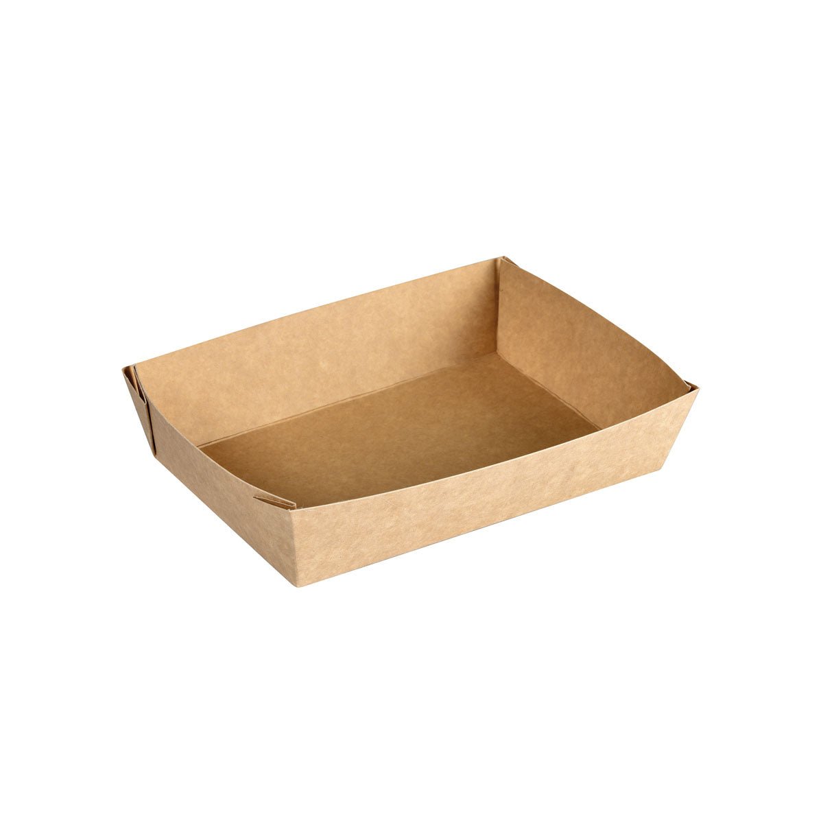 The Viking Brick Box Brown Cardboard/PE 200x140x45 by Duni GmbH, a rectangular brown food tray with a raised edge and open top, is shown on a white background as a practical packaging solution. Package: 300 pieces.