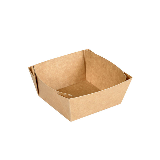 Der Viking Cube Low 510 ml aus braunem Karton/PLA-Schale der Duni GmbH (113x113x50 mm, 300er-Pack) ist eine umweltfreundliche Verpackungslösung mit leicht erhöhten Seiten, die sich perfekt für eine nachhaltige Speisenausgabe eignet.