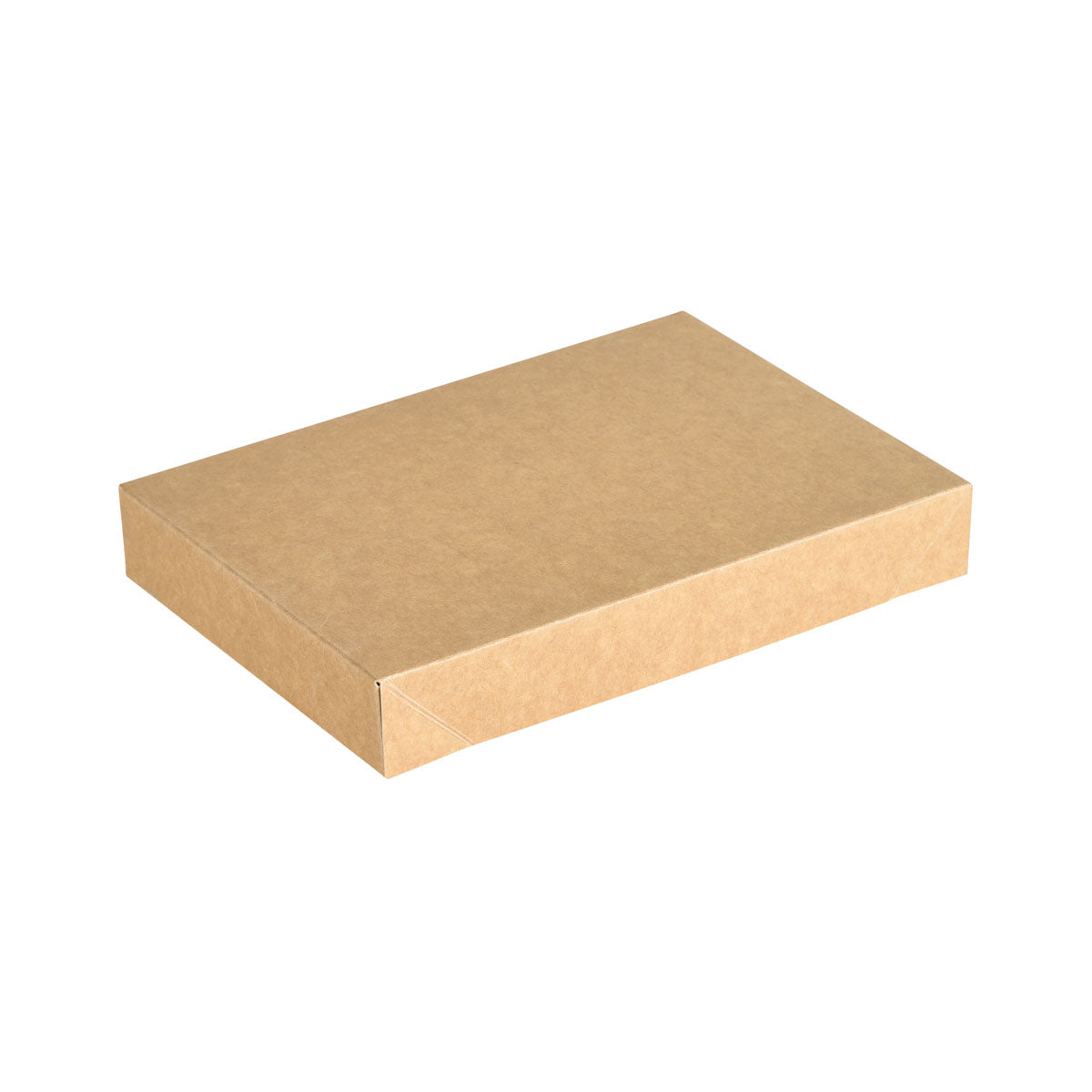 Ein schlichter, rechteckiger Viking Brick Deckel Karton Braun (200x140x30) der Duni GmbH mit geschlossenem Deckel steht auf weißem Grund - eine umweltfreundliche 300er-Packung, ideal für nachhaltige Verpackungen.