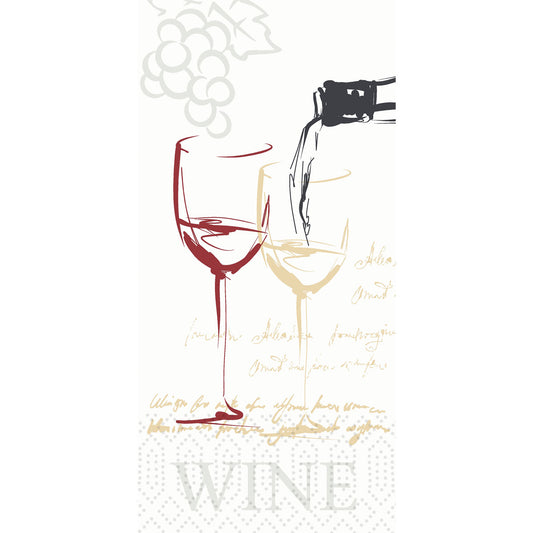 Eine minimalistische Illustration von roten und weißen Weingläsern mit skizzenhaften Trauben, darunter "WINE". Ideal für Duni GmbH Zelltuchservietten 33 x 33 cm 2-lagig 1/8 Kopffalz Wine Time (300 Servietten)-Elegantes, langlebiges Tischdekor.