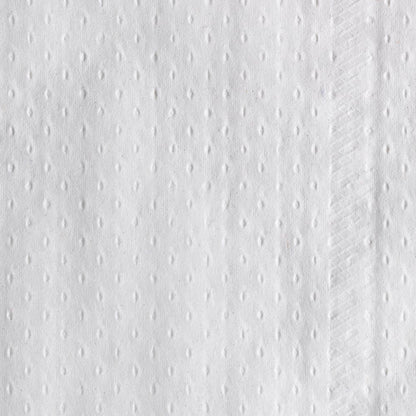Close-up of a white paper napkin with small, raised dots and a textured, diagonally running edge, reminiscent of the high quality of the Kleenex® toilet paper jumbo roll (12 rolls x 474 sheets, white) from Kimberly-Clark GmbH.