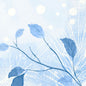 A digital illustration with blue leaves and branches, abstract light points, and geometric patterns creates a calming, watercolor winter design - ideal for Duni GmbH napkins 33x33 3-ply 1/4 Frosted Winter | Pack (50 pieces).