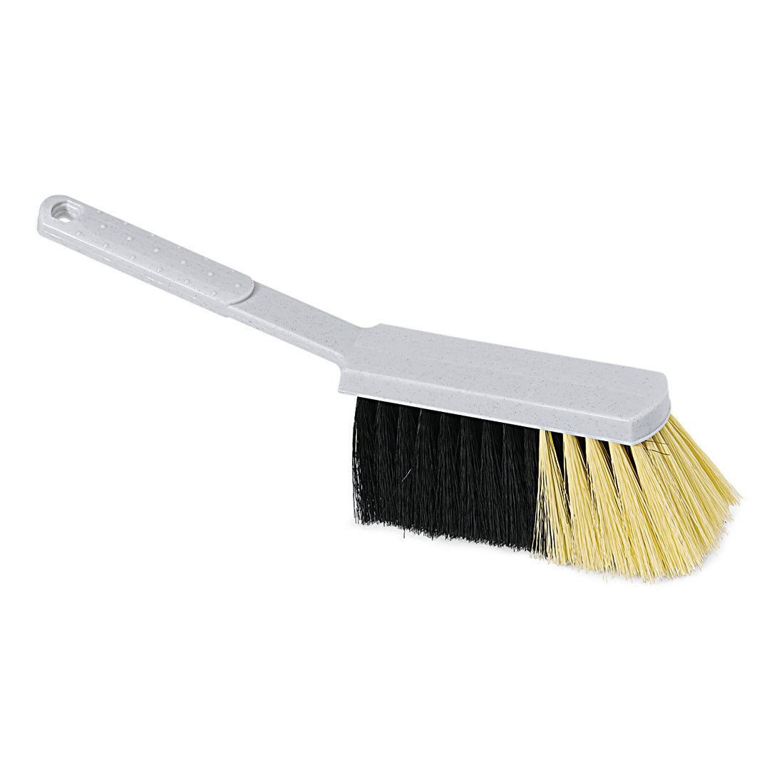 The Nölle Profi Brush Stubenhandfeger 30 cm from Nölle Profi Brush Bürsten- & Pinseltechnik e.K. has a gray plastic handle and a quality mixture of granite with two-color bristles, black on one side and yellow on the other.