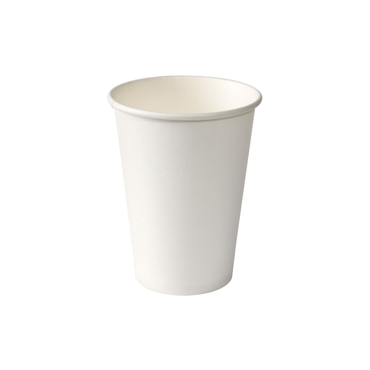 Ein Becher für Spender 210 ml von Duni GmbH, aus weißem PAP/PE und mit leicht ausgestelltem Rand, steht aufrecht vor weißem Hintergrund. Die Packung enthält 50 Stück.