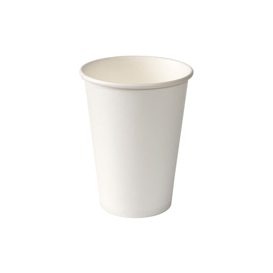 Ein Becher für Spender 210 ml von Duni GmbH, aus weißem PAP/PE und mit leicht ausgestelltem Rand, steht aufrecht vor weißem Hintergrund. Die Packung enthält 50 Stück.