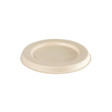 A white, coated bagasse lid (lid dressing cup 30/60 ml, PBAT/PLA-coated, 65x65x8) from Duni GmbH, made from molded fiber material, depicted on a white background. Package: 150 pieces.