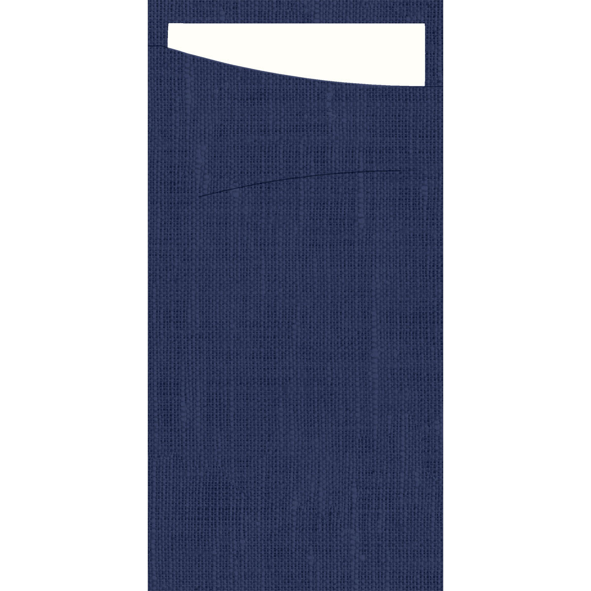 Die SACCHETTO Bio D-Soft von Duni GmbH ist eine rechteckige, dunkelblaue, umweltfreundliche Tasche mit einer subtilen Textur, einer geschwungenen oberen Öffnung und einer schwachen geschwungenen Naht in der Mitte.