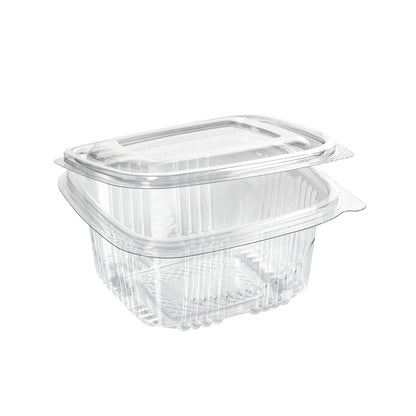 Der rPET Deli Hinged Transparent von Duni GmbH ist ein klarer, rechteckiger Deli-Behälter aus recyceltem PET mit einem Scharnierdeckel. Diese leere, transparente Verpackung ist isoliert auf einem weißen Hintergrund abgebildet und eignet sich ideal zum Mitnehmen oder zur Aufbewahrung von Resten.