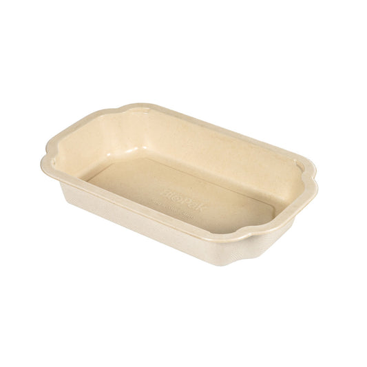 Das Tray Take-Away Fibre 1-comp Natur von Duni GmbH ist ein beigefarbenes, rechteckiges, beschichtetes Bagassetray (250x159x43mm) mit abgerundeten Ecken und ausgestellten Kanten. Seine glatte, glänzende Innenseite macht ihn zu einer umweltfreundlichen Verpackungswahl. Packung: 225 Stück.