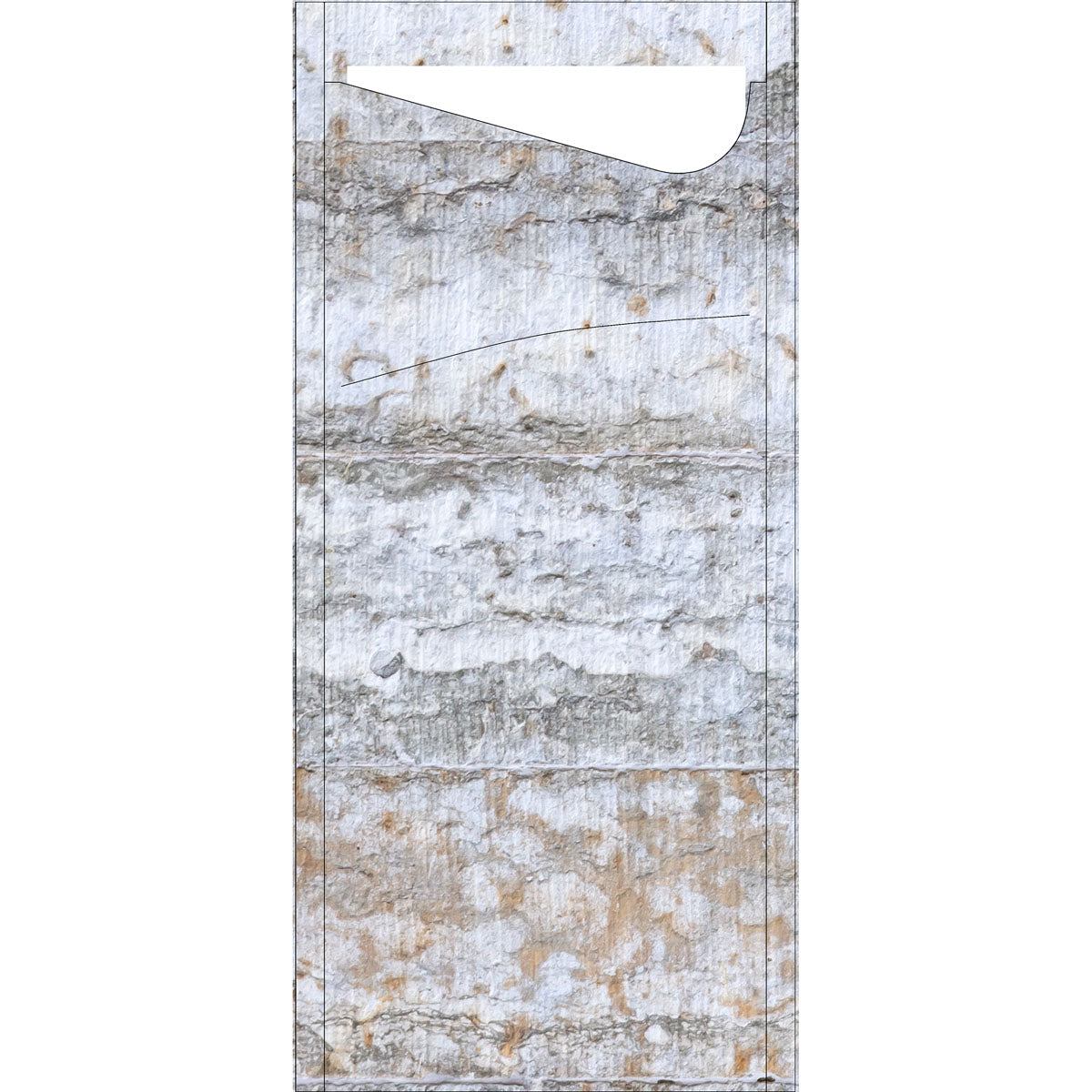 Die Stone 57110 Packung (100 Stück) der Duni GmbH bietet rechteckige, verwitterte Stücke mit Flecken, Knicken und einem diagonalen Schnitt - ideal für Bastelprojekte oder charmante Dekorationen, die an einen abgenutzten Briefumschlag auf weißem Hintergrund erinnern.