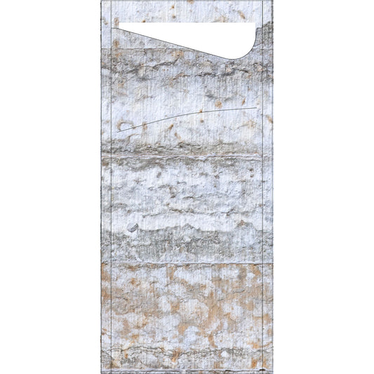 Die Stone 57110 Packung (100 Stück) der Duni GmbH bietet rechteckige, verwitterte Stücke mit Flecken, Knicken und einem diagonalen Schnitt - ideal für Bastelprojekte oder charmante Dekorationen, die an einen abgenutzten Briefumschlag auf weißem Hintergrund erinnern.