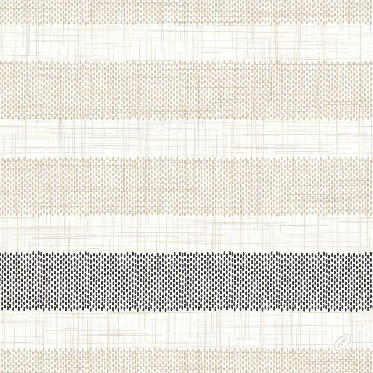 Rigato black 62116 von Duni GmbH: beige, hellbeige und schwarze Querstreifen mit gitterartigen Punkten auf weiß - perfekt für elegante schwarze Servietten oder Streifenmuster Tischdekoration. Packung mit 45 Servietten.