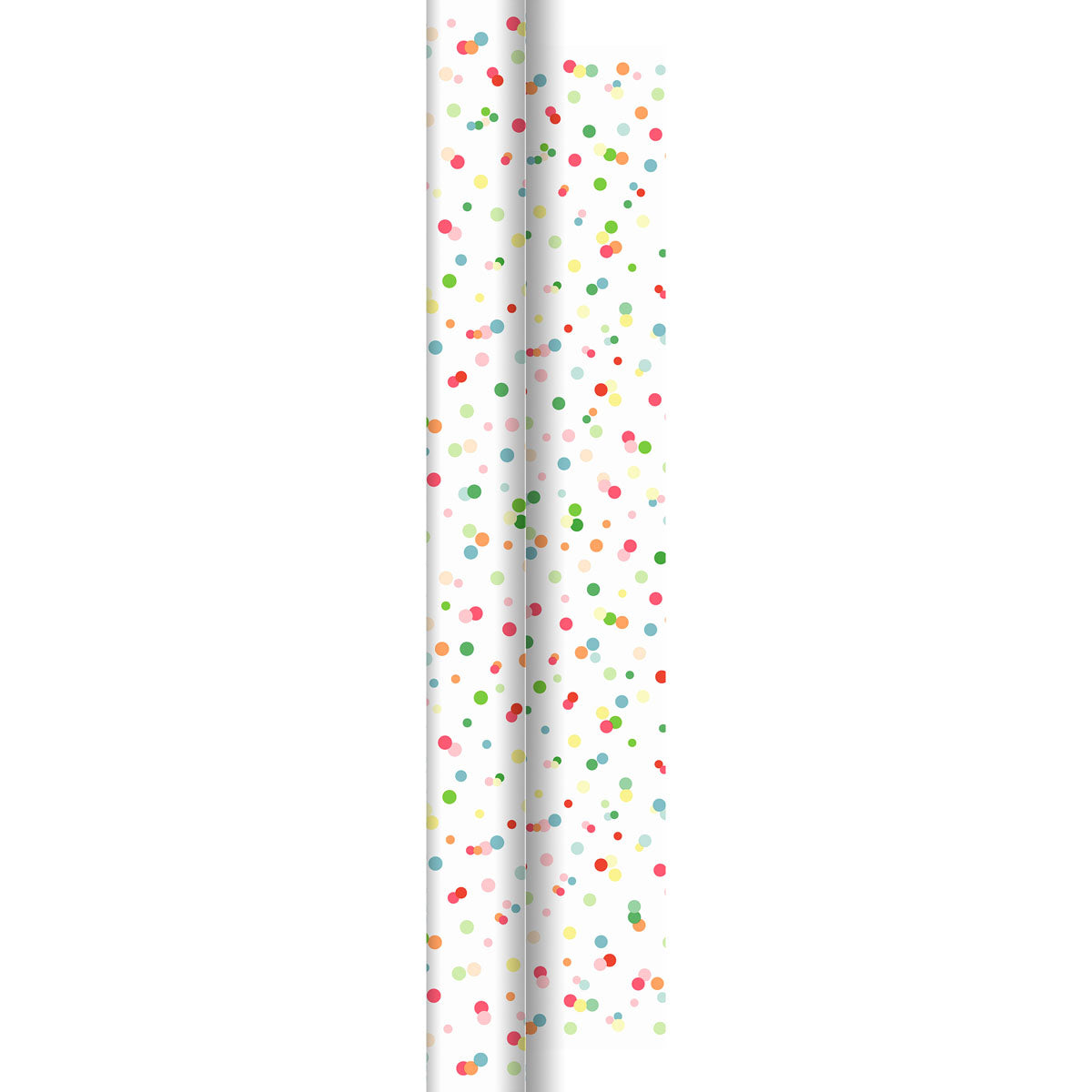 Das Happy Bubbles 60311 von Duni GmbH ist eine Rolle weißes Geschenkpapier mit bunten Tupfen - ideal für Bastelprojekte oder zur Verschönerung von Raumdekorationen.