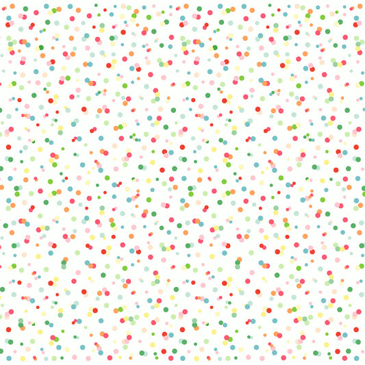 Ein weißer Hintergrund mit zufällig verteilten roten, grünen, gelben, rosa und blauen Punkten wie Happy Bubbles 60111 von Duni GmbH (Packung 20 Stück) schafft ein verspieltes Muster - ideal für Kindergeburtstage.